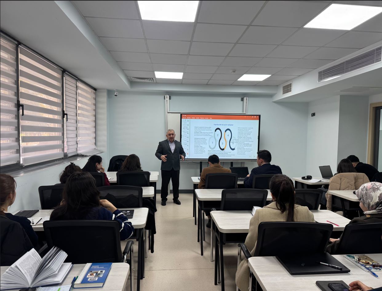 “Xalqaro huquq” fakultetida BMT tizimidagi migratsiya masalalariga bag‘ishlangan master-klass o‘tkazildi